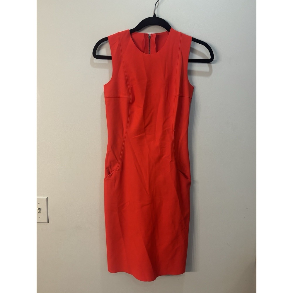 M2057 by Maria Pinto Rocco Dress Size XS Red Sleeveless Sculptural‎ Pencil Dress